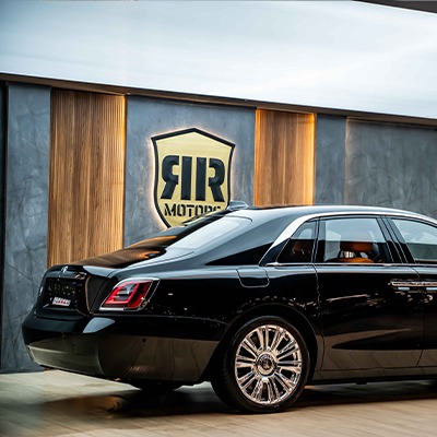 Luxury automobiles inside the RR Motor showroom